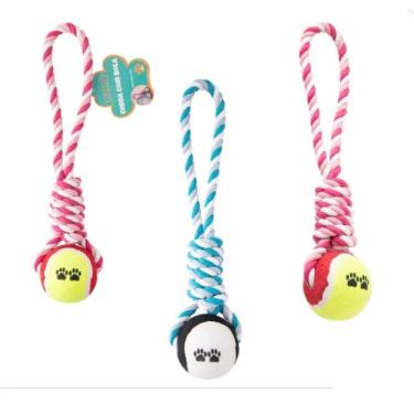 Imagem de Kit 03 Brinquedo Mordedor Pet Cães Bola Corda Cabo De Guerra