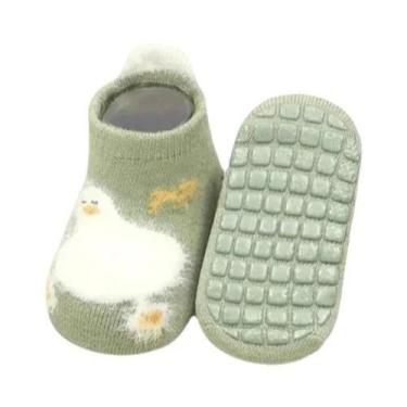 Imagem de Meia De Algodão Grossa Para Bebê Menina Com Solas De Borracha Estampa 