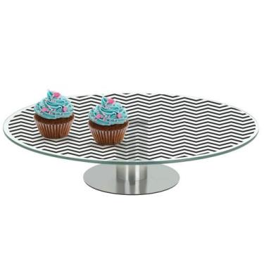 Imagem de Prato De Bolo Doce 30Cm Vidro Decoração Base Inox - Wincy Casa