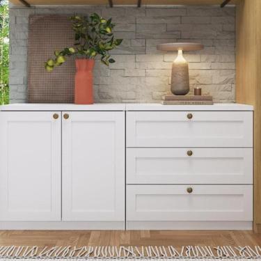 Imagem de Kit Cômodas 3 Gavetas e Armário 2 Portas Provençais 100% Mdf Branco Fo
