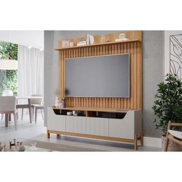 Imagem de Estante p/Sala até 70 Pol Moema Ripado c/Pés 180x197cm Off White/Natur
