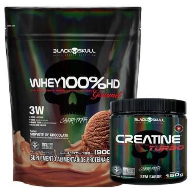 Imagem de Kit Whey 100 HD 900g E Creatina Turbo 150g Black Skull, Uva