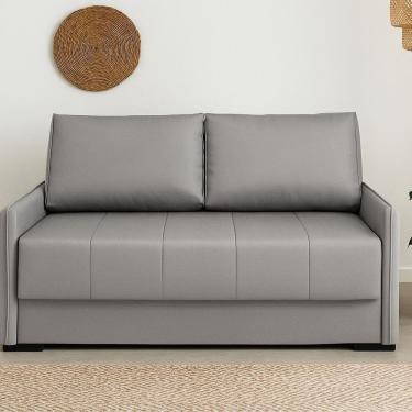 Imagem de Sofá-cama 154cm Retrátil Reclinável Linho Pés Madeira Isis Cinza