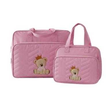 Imagem de Kit Bolsa e Frasqueira Bordada Saída Maternidade Urso Ursa Rei - Xukin