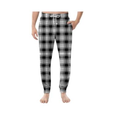 Imagem de Calças De Pijama Casuais Masculinas Com Estampa Xadrez, Cordão, Bolsos