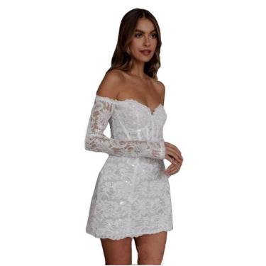 Imagem de Vestido de noiva Yuxin, manga comprida, renda, tule, ombro, marfim