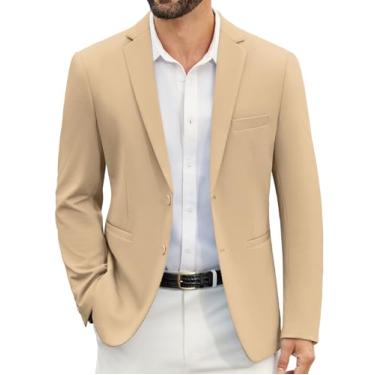 Imagem de COOFANDY Blazer masculino casual slim fit, casaco esportivo de malha leve com dois botões, Caqui, G