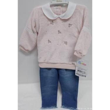 Imagem de Conjunto Blusa Pelo Bebê Menina Calça Jeans Paraiso Rf 14650-Feminino