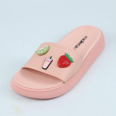 Imagem de Chinelo Moleca Flat Slide Com Aplicacao, 37, Rosa