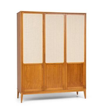 Imagem de Guarda Roupa 3 portas em Madeira e Palha natural Viena Artemobili