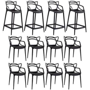 Imagem de Laraz, Kit 8 cadeiras + 4 banquetas médias Masters Allegra