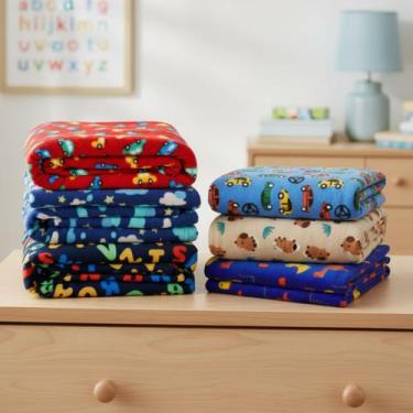 Imagem de Kit 3 Unidades Manta Para Bebê Fleece Sortidas Infantil Inverno Estamp