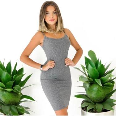 Imagem de Vestido Curto Alcinha Malha Canelada Feminino - NoBrand, Cinza cimento