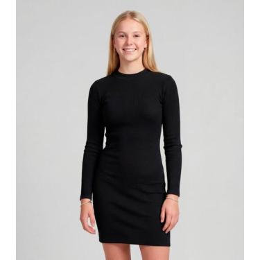 Imagem de Vestido Juvenil Midi Manga Longa Em Ribana Minty Preto, 12, Preto