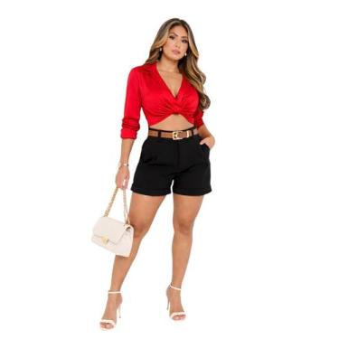 Imagem de Short feminino Alfaiataria Cintura Alta com Bolso - _LAJMA STORE_, Pre