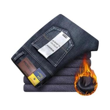 Imagem de Calças Jeans Masculinas Casuais Com Stretch, Clássicas Em Azul E Preto