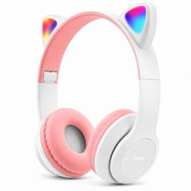 Imagem de Fone de Ouvido Sem Fio Orelhas de Gato LED Headset Gatinho Branco - KA