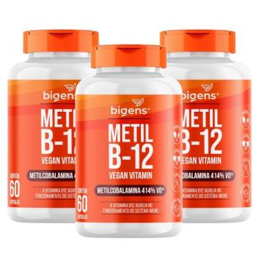 Imagem de 3x Vitamina B12 Metilcobalamina Vegana Bigens 60 Capsulas, Sem Sabor
