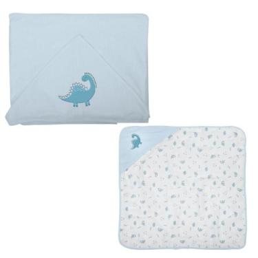 Imagem de Kit 2 Toalhas De Banho De Plush 68cmX68cm Incomfral, AzulDino