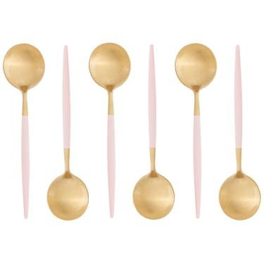 Imagem de Cj 6 Colheres para Sobremesa em Aço Inox Ópera Champanhe Rosa 13cm Lyor
