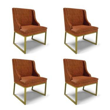 Imagem de Cadeira Sala de Jantar Industrial Dourado kit 4 Liz Sint PU Nozes D03 