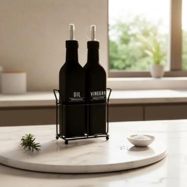 Imagem de Kit 2 Galheteiros Manhattan Vidro c/Suporte Preto Hauskraft