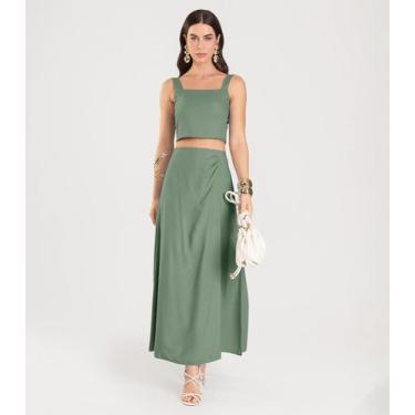 Imagem de Saia Longa Lisa Feminina Dianna Verde, M, Verde