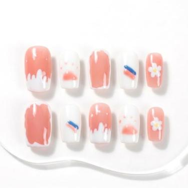 Imagem de Unhas Postiças Sun&Beam Nails Quadrado Curto Rosa com Margarida