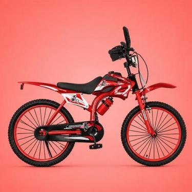 Imagem de Bicicleta Infantil Motocross Aro 20 Vermelha 7 a 12 Anos LED + Pneu Gr