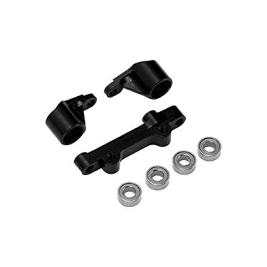 Imagem de Conjunto de montagem do grupo de direção de liga de alumínio, conjunto de montagem do grupo de direção, acessórios de veículo RC portáteis peças de carro RC para LOSI 1/18 Mini T 2.0 2WD (preto)