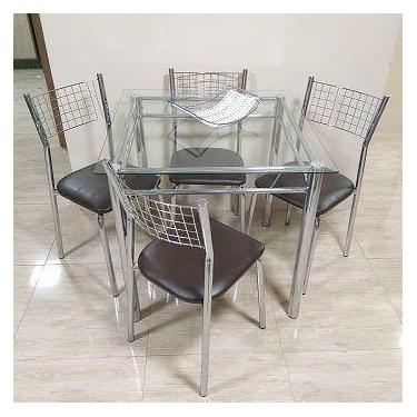 Conjunto 4 cadeiras cromadas para cozinha com reforço + mesa com