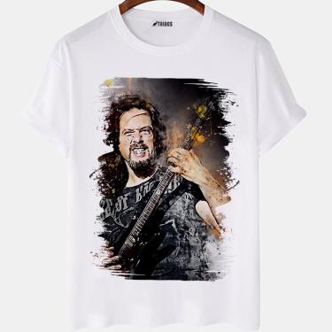 Imagem de Camiseta masculina Guitarrista John Petrucci Famoso Camisa Blusa Branca Estampada