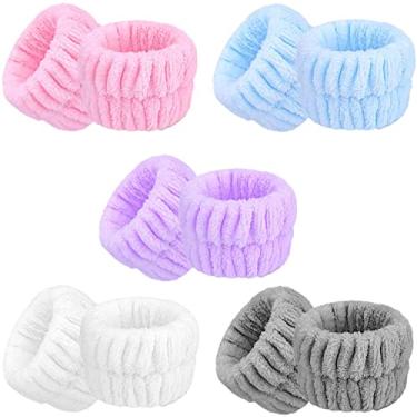 Imagem de Bandana de microfibra para lavagem de pulso Spa, pulseira de microfibra para lavar o rosto, pulseiras absorventes de pulso, faixa de suor para mulheres e meninas, reduz o líquido de derramar seus braços (5 pares)