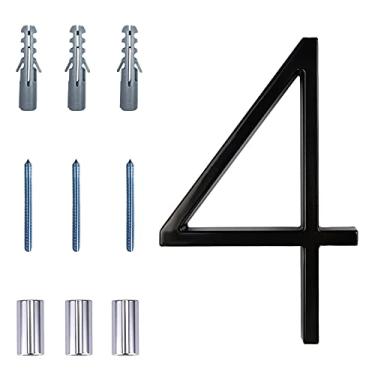 Imagem de Números de casa modernos flutuantes de 12,7 cm, número de endereço doméstico de liga de zinco da Deamos para casa externa com acabamento de tinta reflexiva preto, montagem flutuante ou montagem embutida [Número 4]