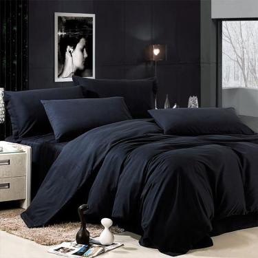 Imagem de Jogo De Cama Casal King Preto 7 Pç Edredom De 280X280Cm