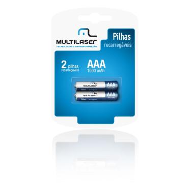 Imagem de Pilha Recarregável Multilaser AAA 1000 mAh. Pack com 2 CB051