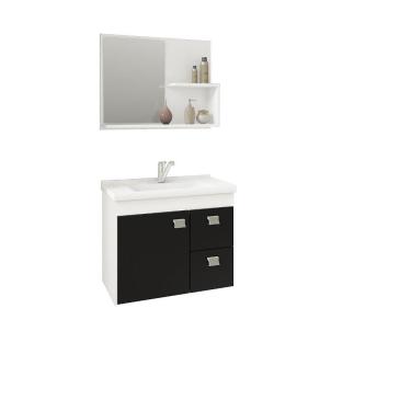 Imagem de Armário Hortencia 55 cm com Espelheira Branco/Preto MGM