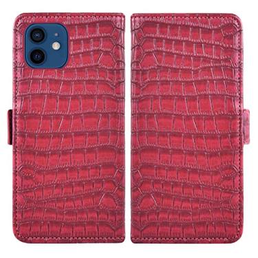 Imagem de GSYH Capa flip para iPhone 13 Mini/13/13 Pro/13 Pro Max, capa carteira de couro legítimo slots para cartão Kickstand TPU à prova de choque dupla fivela magnética proteção para câmera, vermelho, 13pro max 17 cm