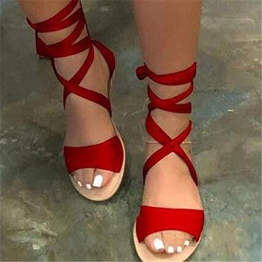 Imagem de Sandálias femininas casuais de verão confortáveis sandálias boêmias casuais com tiras sandálias planas de praia retrô com clipe nos dedos dos pés, Z01-vermelho, 8