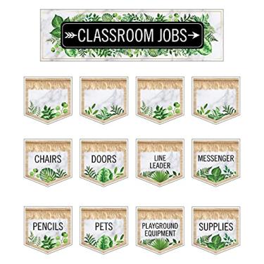 Imagem de Schoolgirl Style Conjunto de mini quadro de avisos Simply Boho — bolsos de atribuição de trabalho e recortes de estudantes para tarefas, funções e responsabilidades da sala de aula (46 peças) (110509)