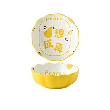 Imagem de Placa de cerâmica padrão de desenho animado tigela de salada em forma redonda panela de arroz assado prato de jantar pratos de sobremesa de café da manhã doméstico (cor: F)