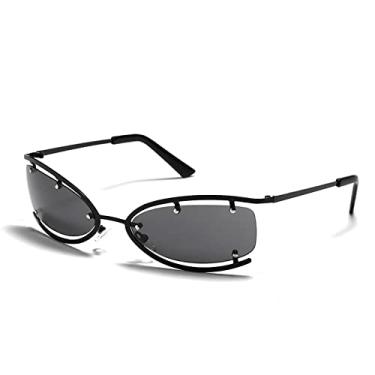 Imagem de Óculos de sol de olho de gato de metal retrô feminino hip hop tendência óculos de sol masculinos meia armação ao ar livre uv400, c01 preto cinza, china