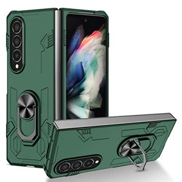 Imagem de zhouye Capa à prova de choque para Samsung Galaxy Z Fold 4 2022, capa de telefone de proteção contra quedas de grau militar, anel giratório 360 suporte magnético anti-impressão digital resistente a arranhões, verde