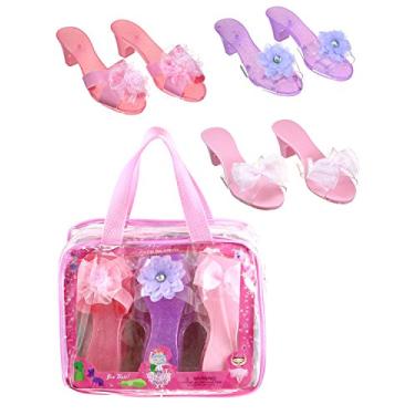 Imagem de Expressions Toddler Girls Kids 3 Pack Dress Up Royalty Shoes with Heels Set in Carrying Bag - Fits Toddler Shoe Size 7-10 - Pink, Rose, Lilac Perfect Little Girl Toys Role Play Playset