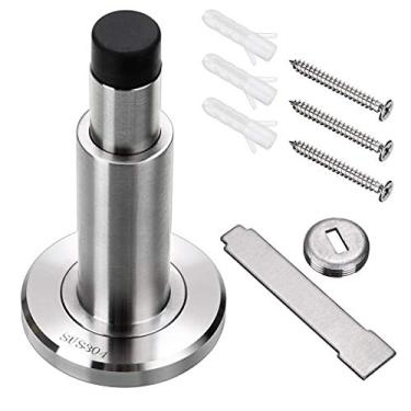 Imagem de Sumnacon – Porta de aço inoxidável ajustável – Parada de porta resistente com para-choque de borracha, suporte de parede sólido para porta com parafusos
