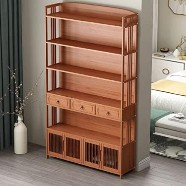 Imagem de KIZQYN Estante de livros prateleira prateleira do chão ao teto estudo sala de estar luz chinesa armazenamento de luxo sala de estar estante de livros (cor: C)