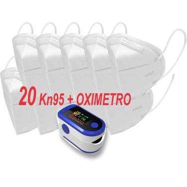 Imagem de Kit Prevenção 20 KN95 + Oxímetro digital LED medidor de saturação de oxigênio