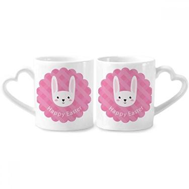 Imagem de Conjunto de canecas de porcelana para casal, estampa de coelho, festival, Páscoa, coração, coração