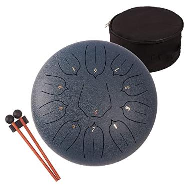 Imagem de LOMUTY Tambor de língua de aço - 11 notas 30,5 cm - instrumento de percussão - Tambor de mão com bolsa, livro de música, marretas, palitos de dedo azul escuro