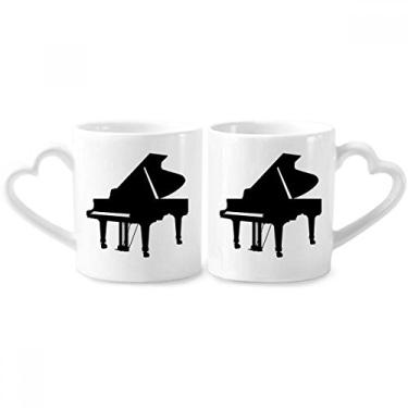 Imagem de Conjunto de canecas de porcelana para casais, instrumento de música clássico, piano com alça de coração